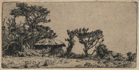 KG 18093
<br/>
Zuid-Afrikaans landschap met bomen en hut
<br/>
<em>Nachenius, Jan Coenraad (1890-1987)</em>